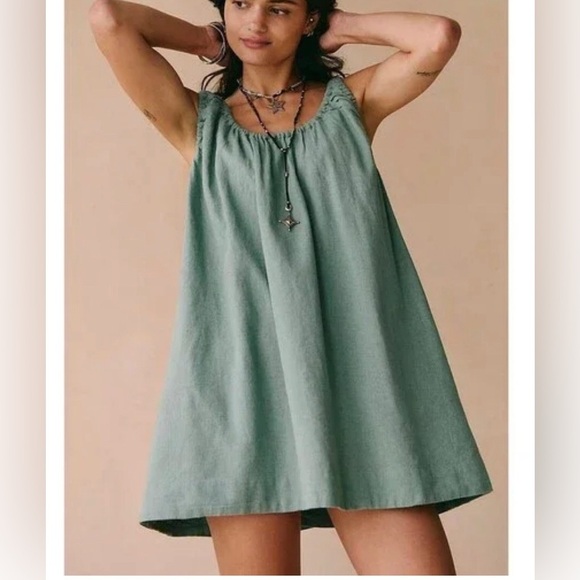 Free People Dresses & Skirts - Free People Free-est Amanda Cotton-Linen Mini Dress Ruched Sleeveless Sz medium